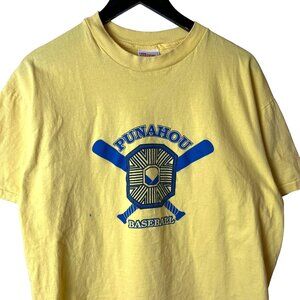 Punahou Baseball Large L T Shirt Vintage 90s Yellow Graphic Tee